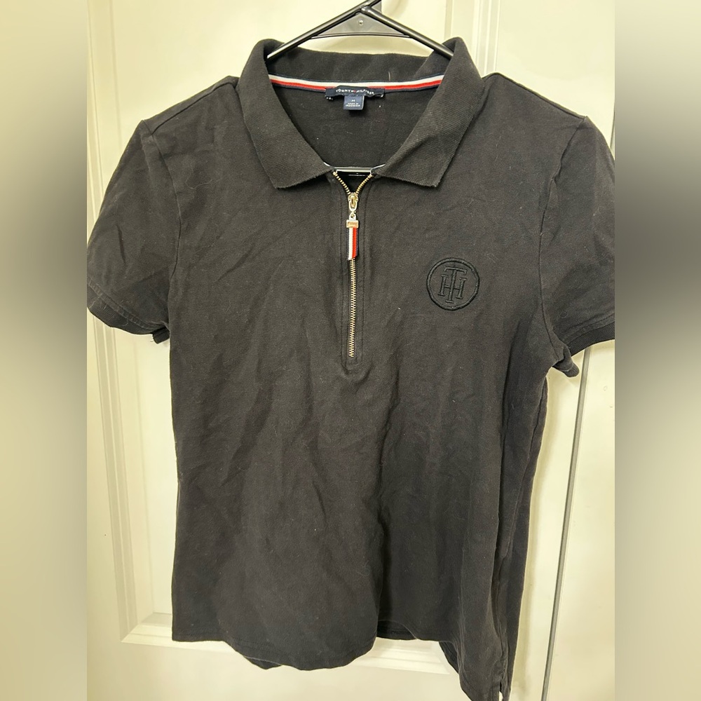 Tommy Hilfiger Black Polo with Zipper. M